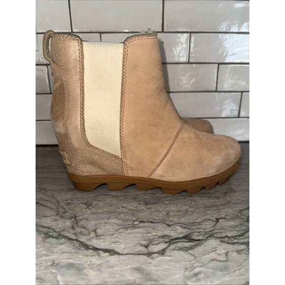 Sorel Joan of the Arctic Chelsea Wedge Heel Lined Boots Booties Beige Womens 6.5 - Picture 3 of 7